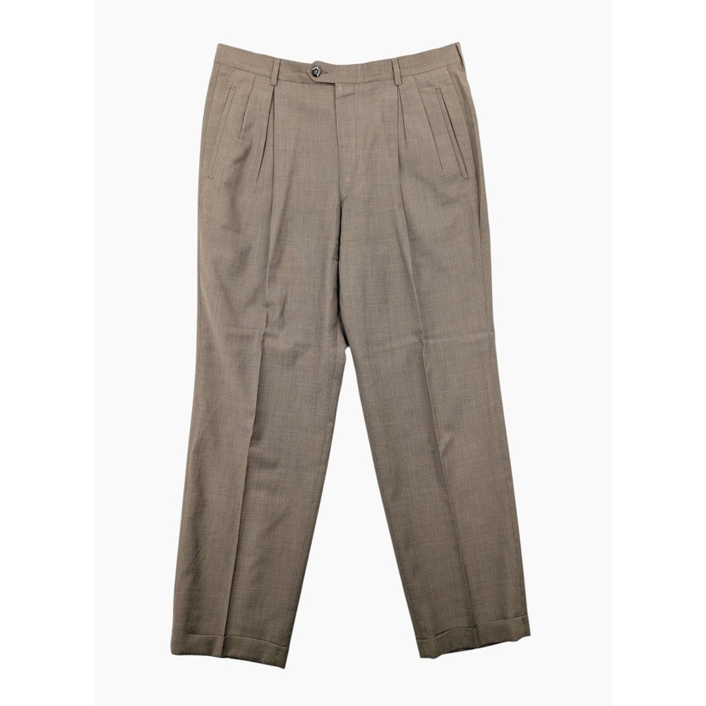 Principe Made in Italy Wool Trousers Mens 34 Brown Pleated Wide Leg Cuffed